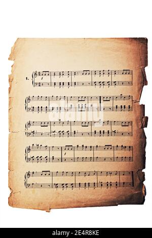 Music notes on old vintage paper background Stock Photo