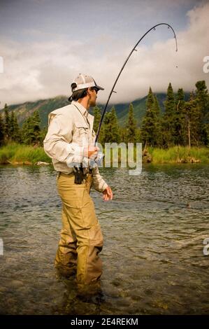 Salmon Fishing on Kijik Lake near Lake Clark National Park, Alaska (MRA) Stock Photo