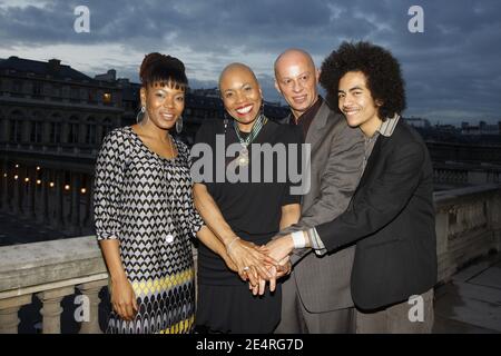 jazz singer Dee Dee Bridgewater with China Moses his daughter, Jean Marie Durand his husband, and Gabriel Durand his son after being awarded with th 'Knight of the Order of Arts and Letters' by French Minister of Culture Christine Albanel in Paris, France, on March 14, 2008. Photo by Thierry Orban/ABACAPRESS.COM Stock Photo