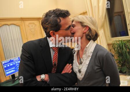 Jean-Christophe Fromantin and his wife Laure after the results of the second round of the mayoral elections in Neuilly-sur-Seine townhall, France, on March 16, 2008. Jean-Christophe Fromantin has been elected as mayor with 61,67% against 38,33% of votes during this second round. Photo by Ammar Abd Rabbo/ABACAPRESS.COM Stock Photo