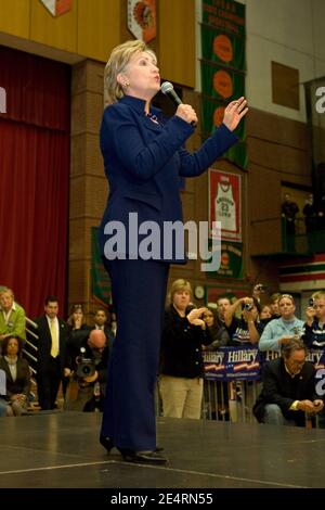 Democratic presidential hopeful New York Senator Hillary Clinton speaks at her 'Solutions for America' rally at the Wigwam, Anderson High School in Anderson, IN, USA, on March 20, 2008. Photo by Joseph Foley/ABACAPRESS.COM Stock Photo