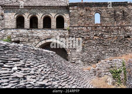 wall in the Citadel of Gjirokaster also known as the 'town of stone', Albania Stock Photo