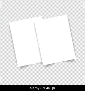 Two sheets of A4 white paper mock up on a transparent background. Vector illustration . Stock Vector