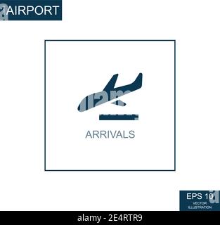 Abstract icon of landing aircraft on airport theme - Vector illustration Stock Vector