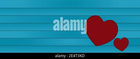 Valentines Day background with Red hearts on a blue wooden table Stock Vector