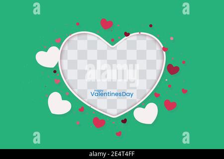 Valentine's day greeting card with heart shape, confetti splash, empty layer to place your photo. Stock Vector