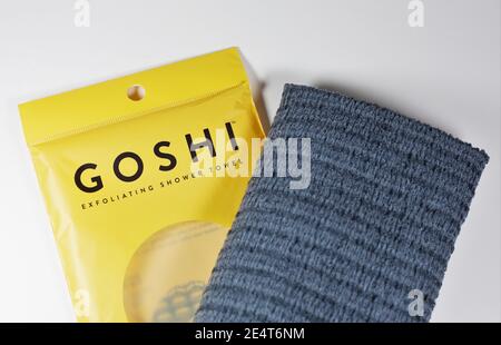 Goshi Japanese exfoliating towel on a white background. Stock Photo