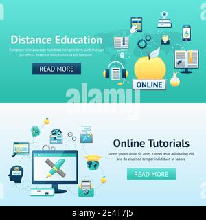 Online education design concept set with distance tutorials decorative icons isolated vector illustration Stock Vector