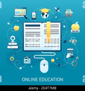 Online education design concept with book and computer mouse vector illustration Stock Vector