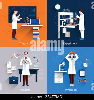 Science design concept set with theory experiment research invention icons set isolated vector illustration Stock Vector