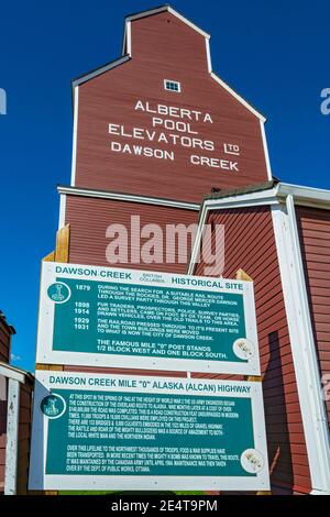Canada, British Columbia, Dawson Creek, historical information signs Stock Photo
