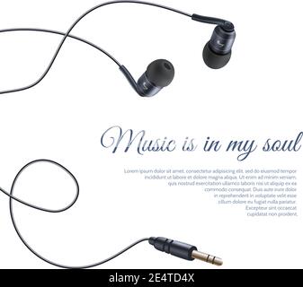 Realistic headphones headset sound equipment accessory music poster vector illustration Stock Vector