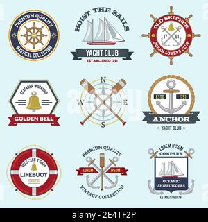 Nautical labels set with premium quality seafarer emblems isolated vector illustration Stock Vector