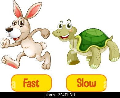 Opposite adjectives words with fast and slow illustration Stock Vector