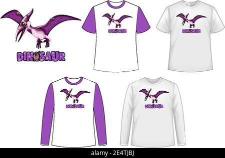 Set of different types of shirt in dinosaur theme with dinosaur logo illustration Stock Vector