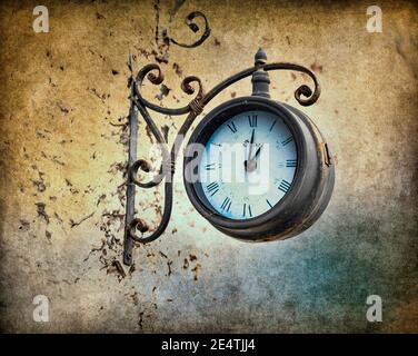 Old clock on wall - textured Stock Photo