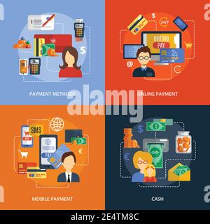 Payment design concept set with online mobile cash methods flat icons isolated vector illustration Stock Vector