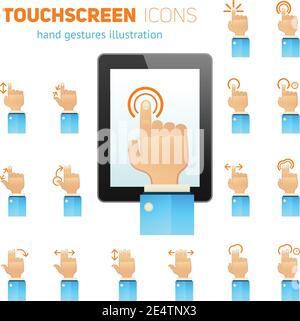 Mobile tablet touch screen hand gestures user friendly symbols flat icons collection abstract isolated vector illustration Stock Vector
