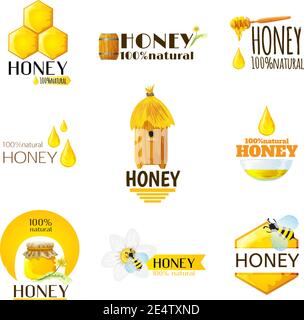 Natural honey  healthy organic product labels set isolated vector illustration Stock Vector