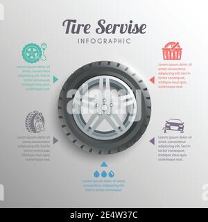 Tire service professional wheels installation service infographic elements set vector illustration Stock Vector