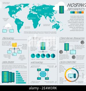 File web hosting cloud computing client server interaction worldwide statistics infographics report presentation data abstract vector illustration Stock Vector