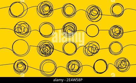 Background with tangled and unraveled doodle hand drawn tangles Stock Vector