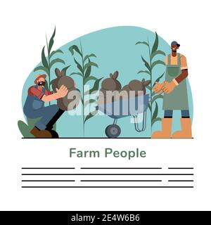 Farm people with bags and wheelbarrow design, Agronomy lifestyle agriculture harvest and farming theme Vector illustration Stock Vector