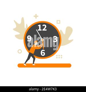 Deadline concept. Man stopping hands of clock Stock Vector