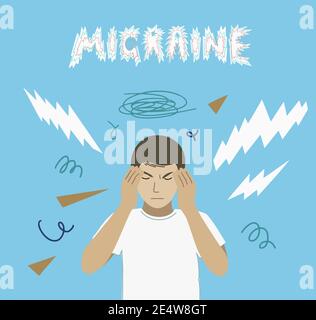 Man with migraine headache and aura. Vector illustration Stock Vector