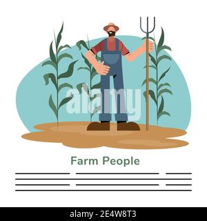 Farm people and farmer man with rake design, Agronomy lifestyle agriculture harvest and farming theme Vector illustration Stock Vector