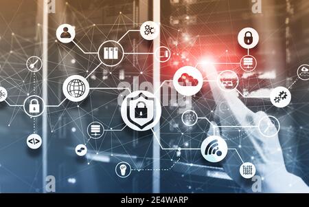 Data security concept. Icons: Closed Padlock, Wifi And cloud on digital background Stock Photo