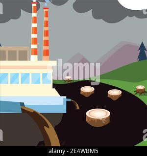 factory water pollution clipart