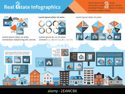 Real estate infographics set with commercial property apartment symbols ...