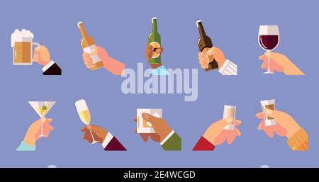 Different hands holding glasses with drinks vector Stock Vector Image ...