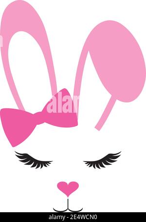 vector illustration of a pink bunny with long lashes and a bow. Stock Vector