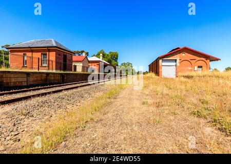 Newstead railway station, abandoned train line, Victoria, Australia Stock Photo