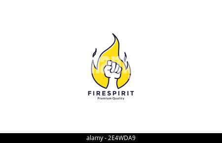 hand up with fire spirit line logo symbol vector icon graphic design Stock Vector