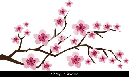 vector illustration of blossom branches with pink flowers, cherry blossom, orchid. Stock Vector