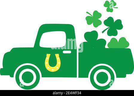 vector illustration of St. Patrick's Day truck with shamrocks. shamrock loads. Stock Vector