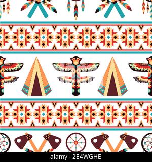 Decorative american indian ethnic border tapestry embroidery or interior scene appearance traditional native design abstract vector illustration Stock Vector