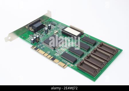 Video card for personal computer. Isolated on the white background. Retro technology. Stock Photo