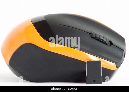 Modern wireless computer mouse Isolated on a white background. Close-up. Stock Photo
