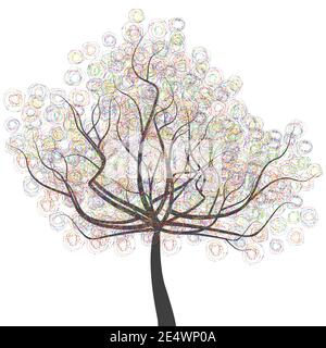 Abstract tree with round colored fruits and leaves Stock Vector