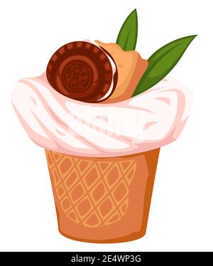 Ice cream or dessert with mousse and cookie vector Stock Vector