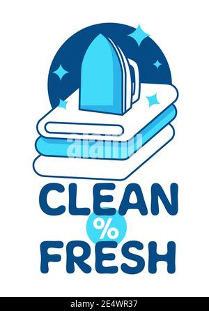 Clean and fresh clothes, ironing service label Stock Vector