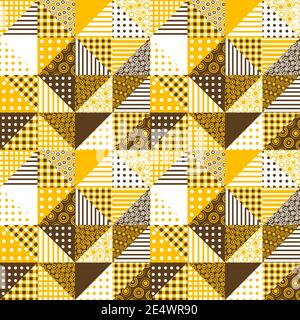 Geometrical pattern made of dots and stripes in yellow and brown Stock Vector