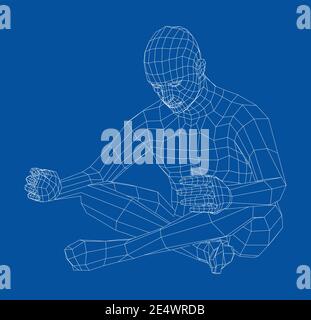 Wireframe man relaxing in lotus position. Vector Stock Vector