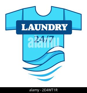 Laundry service 24/7, daily clothes washing label Stock Vector