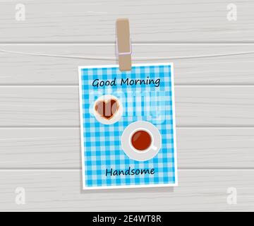 Greeting card with cup of tea and heart shaped cookies. Valentines day. Cartoon flat style. Vector illustration Stock Vector