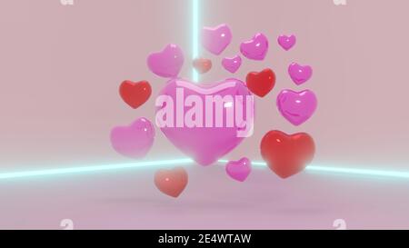 3D Render, Valentine's Day Hearts Background. Copy space romantic background Stock Photo
